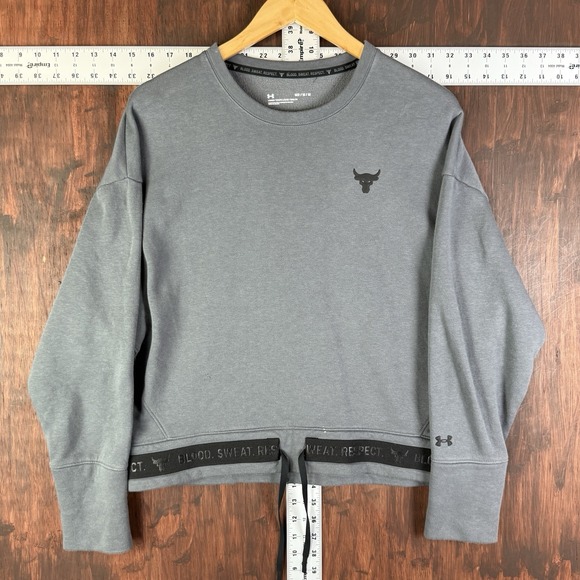 Project Rock Under Armour Cropped Crewneck Loose Sweatshirt Gray Women's Medium - Picture 1 of 9